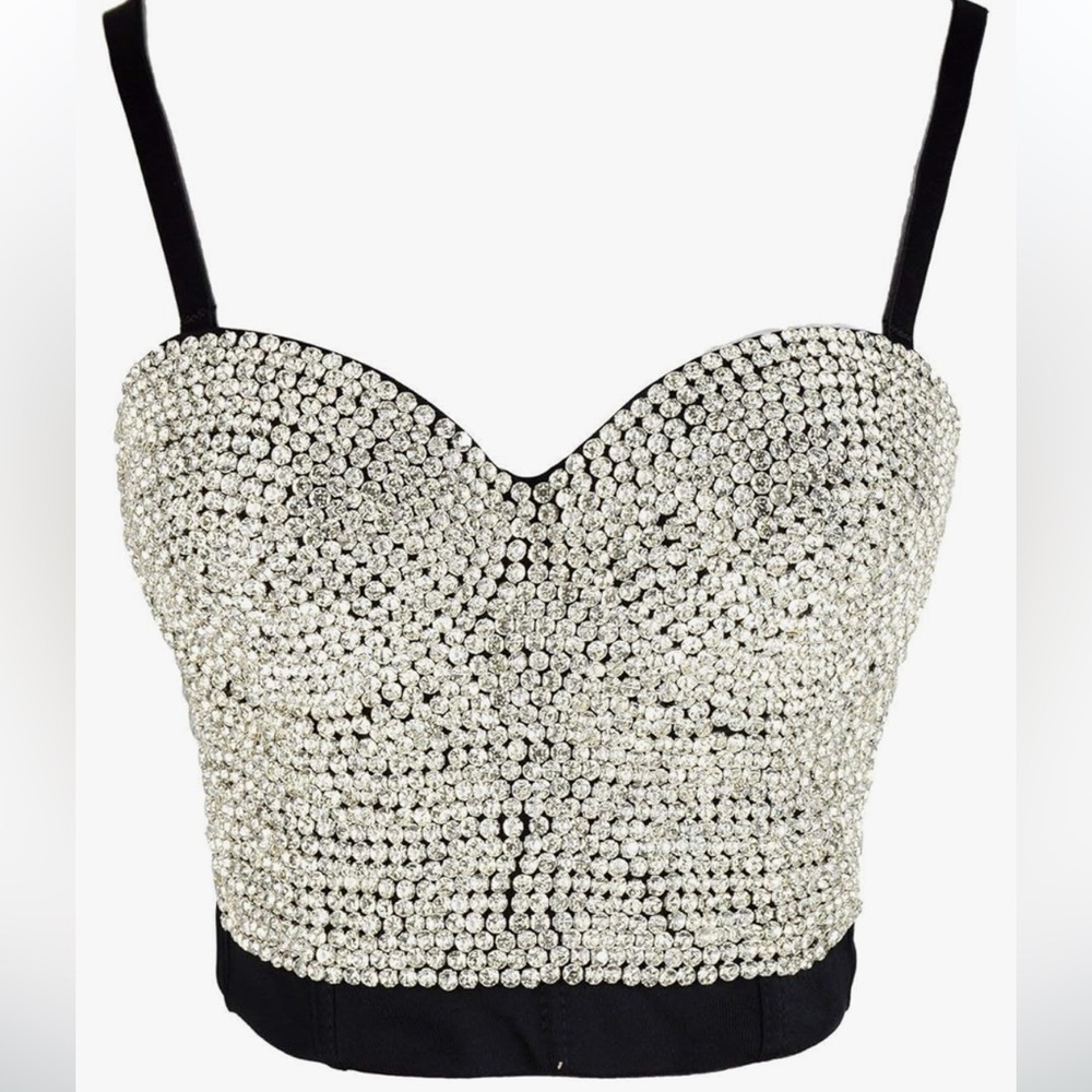 ELLACCI Women's Rhinestone Diamond Bustier Sexy Crop Top Club Party Corset Bra